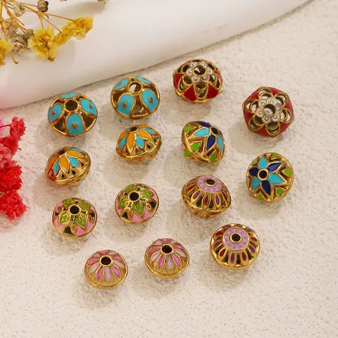 Stainless Steel Cloisonne Enamel Spacer Beads Hollow Flower Pattern Beads For DIY Necklace Bracelet Jewelry Making Accessories