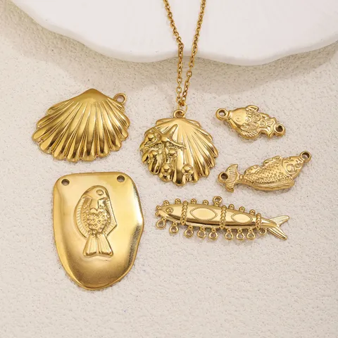 Stainless Steel Ocean Style Pendant 18K Gold Plated Marine Life Charms For DIY Jewelry Making Koi Fish Shell Conch Craft Accessories