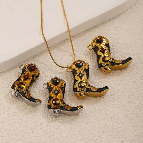 Ciondolo da Stivale da Cowboy Western in Acciaio Inossidabile Smalto Strass Vintage Stivali Ciondoli per Fai da Te Braccialetto Collana Fatto a Mano Componenti Gioielli