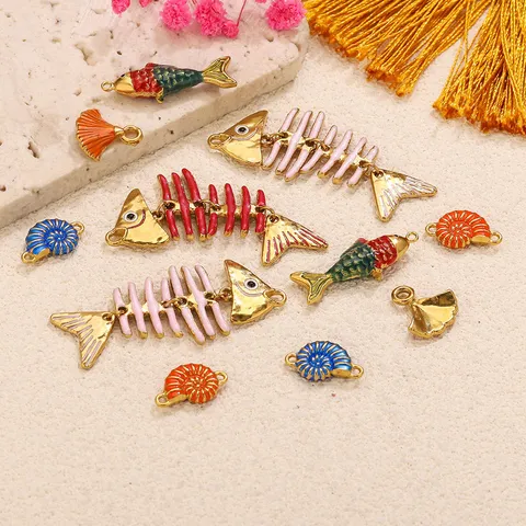 Stainless Steel Enamel Pendant Fish Bone Ginkgo Leaf Conch Charms DIY Jewelry Making Accessories For Necklaces Bracelets Jewelry