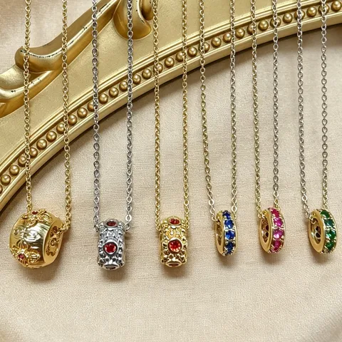French Vintage Rose Manor Copper Tube Pendant Necklace For Women Elegant Gold Plated Copper Zirconia Inlaid Luxury Jewelry Gift