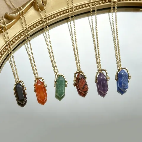 Natural Crystal Hexagonal Prism Necklace For Women Gold Plated Rotating Clasp Double Point Stone Pendant Fashion Jewelry