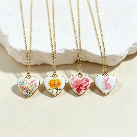 Süße Herz Emaille Drip Oil Anhänger Halskette Vergoldetes Kupfer Zirkonia Blume Hase Sonnenblume Schlüsselbein Kette Schmuck Für Damen