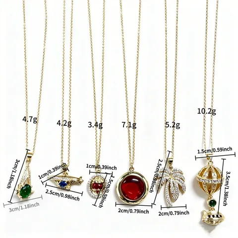 Vintage Gold Plated Copper Colorful Rhinestone Pendant Necklace French Style Travel Coconut Tree Airplane Globe Choker Chain For Women Jewelry
