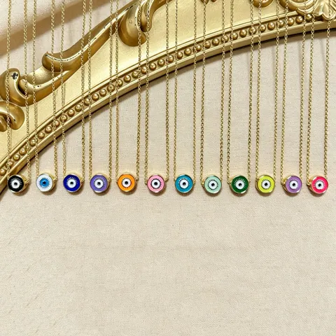 Kupfer Emaille Böser Blick Anhänger Halskette Bunte Glücksbringer Mode Schmuck Für Damen Herren Goldkette Halsketten Täglich Accessoires