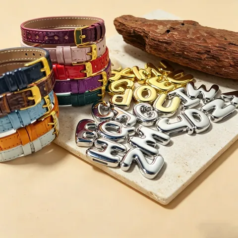 Retro European Style DIY Letter Accessories Leather Watchband Bracelet Gold Silver Alphabet Charms For Fashion Jewelry Wristband Decor