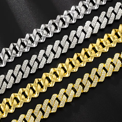 14mm Strass Panzerkette Halskette Für Herren Damen Zinklegierung Galvanisiert Gold Silber Hip Hop Schmuck Mit Quadratischem Verschluss
