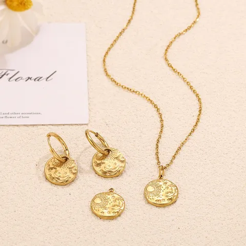 304 Stainless Steel Sun Moon Star Round Pendant Gold Plated Celestial Charms For DIY Necklace Earrings Jewelry Making Findings