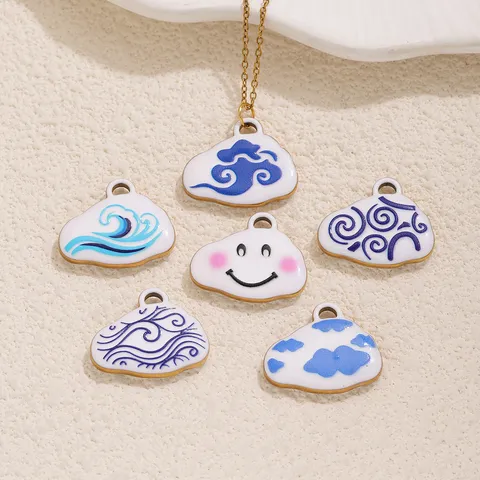 Stainless Steel Cloud Enamel Pendant Wave Smiley Face DIY Charms For Bracelet Necklace Keychain Handmade Jewelry Accessories