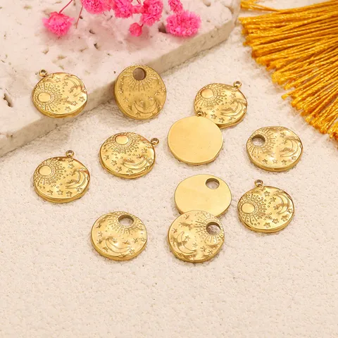 304 Stainless Steel Sun Moon Star Round Pendant Gold Plated Celestial Charms For DIY Necklace Earrings Jewelry Making Findings