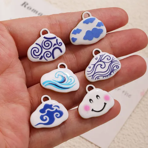 Stainless Steel Cloud Enamel Pendant Wave Smiley Face DIY Charms For Bracelet Necklace Keychain Handmade Jewelry Accessories