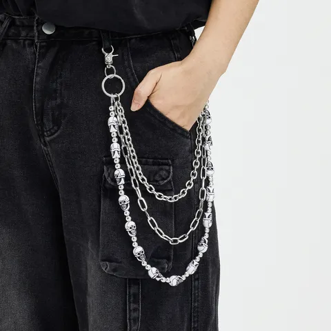 Hip Hop Multi-Layer Skull Face Mask Acrylic Pant Chain Fashion Alloy Waist Chain For Women Men Punk Jeans Accessories