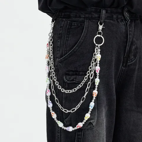 Hip Hop Multi-Layer Skull Face Mask Acrylic Pant Chain Fashion Alloy Waist Chain For Women Men Punk Jeans Accessories
