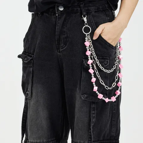 Triple Layer Cube Pants Chain Streetwear Hip-Hop Jeans Bag Decor Chain Acrylic Bead Alloy Link Chain For Men Women