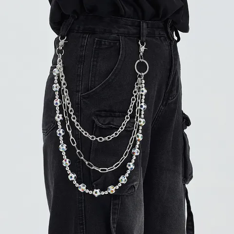 Hip Hop Multi Layered Metal Pants Chain Soccer Basketball Ball Beads Waist Chain Jeans Accessory For Men Women Streetwear