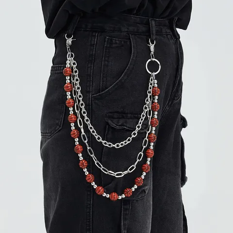 Hip Hop Multi Layered Metal Pants Chain Soccer Basketball Ball Beads Waist Chain Jeans Accessory For Men Women Streetwear