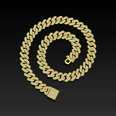 Raute Panzerkette Halskette Herren Damen Zinklegierung Strass Hip Hop Schmuck Iced Out Gold Silber Galvanisiert Halskette