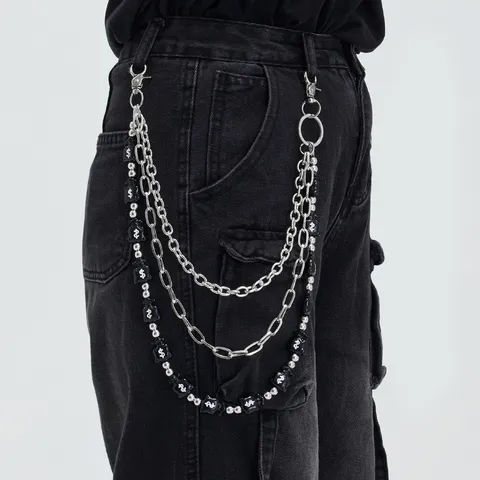 Hip Hop Three Layer Metal Waist Chain Layered Pants Chain With Multicolor Money Bag Dollar Sign Pendants Denim Ornament Jewelry