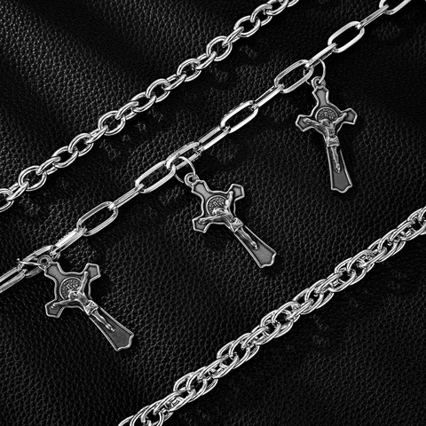 Cadena de Pantalones Multicapa de Metal Hip Hop Punk Cadena de Cinturón de Cintura Color Plata Con Colgantes de Cruz Accesorios de Jeans de Cowboy para Hombres Mujeres
