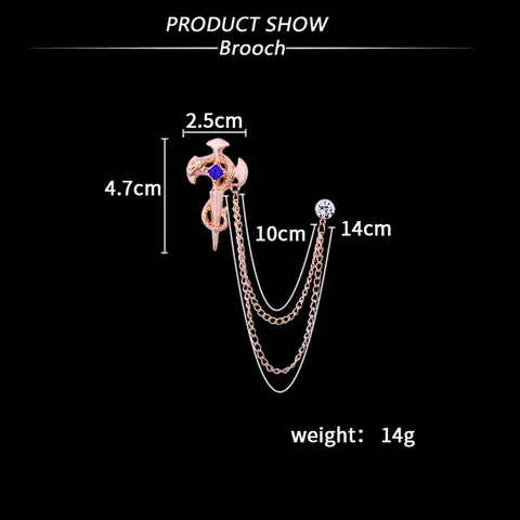 Vintage Gotische Slang Kruis Zwaard Brosche Voor Heren Dames Legering Strass Kwastjes Ketting Reversspeld Kostuum Banket Sieraden