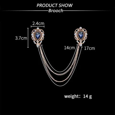 Vintage Wassertropfen Kragenadel Brosche Für Damen Herren Zinklegierung Doppel Kette Strass Hemd Kragenecke Schmuck Zubehör