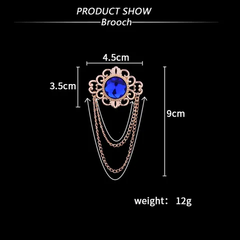 Palast Vintage Brosche mit Quastenkette Hohl Blattmuster Großer Strass Reversnadel für Herren Anzug Damen Schmuck