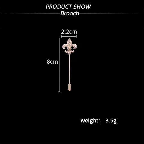 Hip Hop Zinc Alloy Rhinestone Fleur-de-lis Lapel Pin Long Stick Brooch Gold Silver Electroplated Badge For Men Women Suit Jacket Accessories Jewelry