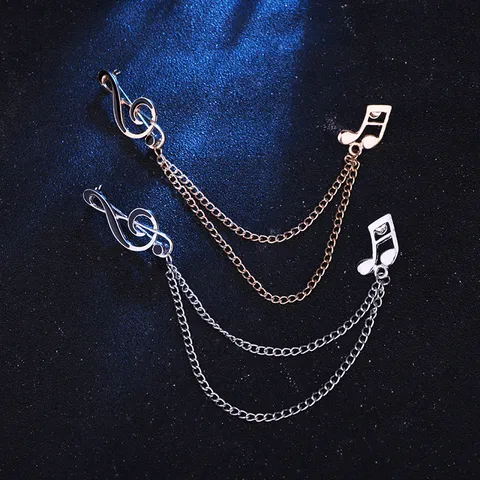 Western Personality Alloy Musical Note Brooch Pin Long Tassel Chain Metal Lapel Pin Electroplated Enamel Brooch For Men Suit Jacket Women Shirt Clothes Decor Gift