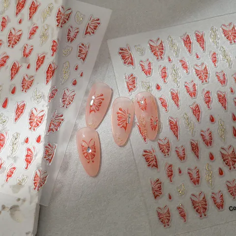 5D Embossed Nail Art Stickers Japanese Butterfly Heart Star Pattern 3D Jelly Texture Manicure Decals For Women DIY Nail Decoration