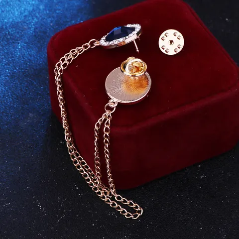 Koreanische Geometrische Legierung Strass Künstlicher Edelstein Brosche Für Herren Anzug Brustnadel Mehrlagige Kette Quaste Kragennadel Revers Schmuck