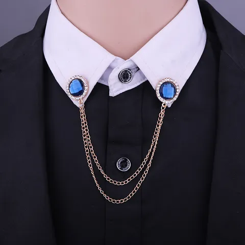 Koreanische Geometrische Legierung Strass Künstlicher Edelstein Brosche Für Herren Anzug Brustnadel Mehrlagige Kette Quaste Kragennadel Revers Schmuck