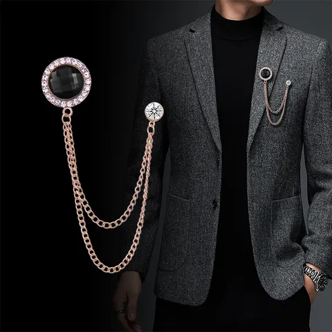 Runde Strass Kette Quasten Brosche Für Herren Damen Legierung Künstliche Perle Anzug Reversnadel Individueller Hip Hop Schmuck