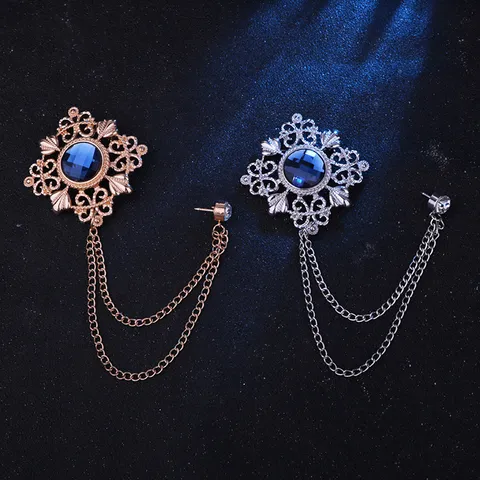 Vintage Zinklegierung Hohl Geometrische Brosche Mit Strass Akzent Lange Quastenkette Unisex Retro Palast Stil Kleidung Nadeln Mantel Zubehör Schmuck