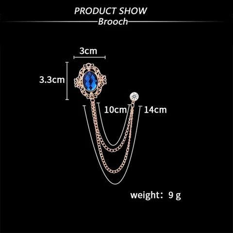 Men's Vintage Palace Style Hollow Brooch Pin With Tassel Chain Fashion Suit Collar Chain Rhinestone Lapel Pin Jewelry Gift