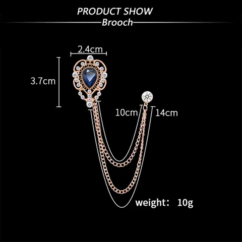 Vintage Hohl Wassertropfen Brosche Mit Doppelter Kette Quaste Strass Künstlicher Edelstein Reversnadel Für Herren Damen Anzug Zubehör
