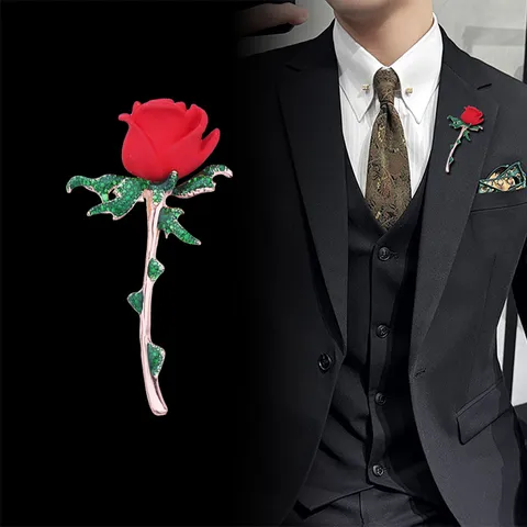 Eleganter Legierung Strass Rote Rose Brosche Pin Für Herren Damen Galvanisierter Blumen Anstecknadel Mode Kleidung Accessoires Valentinstag Geschenk