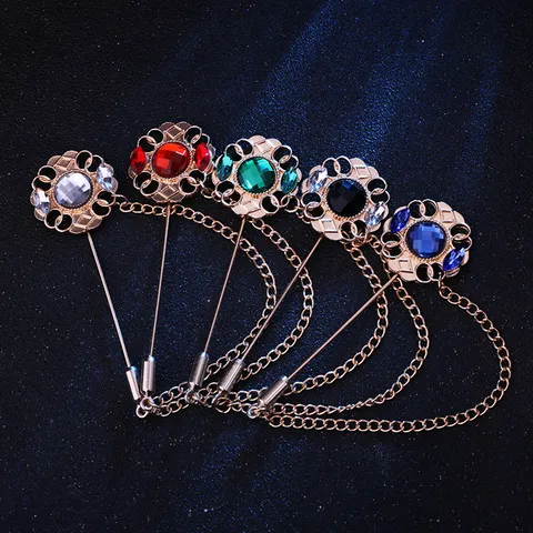 Épinglette Baroque Rétro en Alliage de Strass Chaîne à Franges Broche Étoile de Luxe pour Costume Veste Col Aiguille Bijoux Pour Femmes Hommes