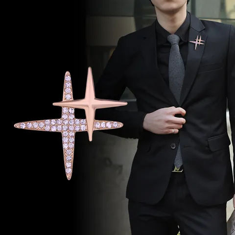 Koreanische Strass Sternenkreuz Brosche Herren Hochwertige Nadel Für Anzug Windjacke Mantel Luxus Legierung Schmuck Zubehör Geschenk