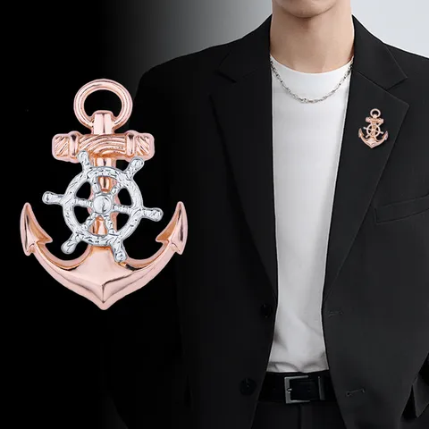 Rotatable Rudder And Anchor Brooch For Men Navy Marine Style Military Suit Lapel Pin Badge Zinc Alloy Vintage Jewelry