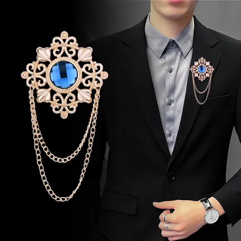 Spilla Vintage in Lega con Strass e Grande Gemma Con Catena con Nappe per Spilla da Bavero da Abito da Uomo Spilla Reale Stile Palazzo Gioielli per Banchetti di Nozze Regalo