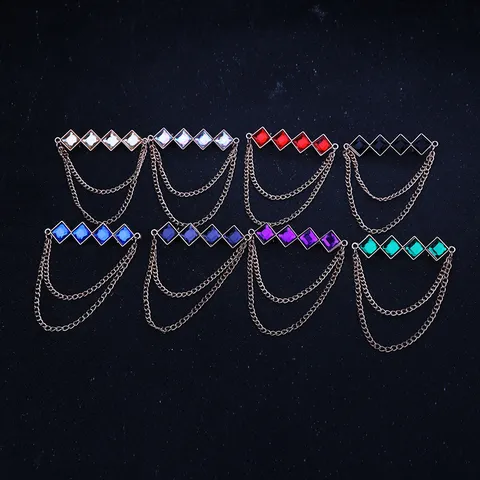 Vintage Legierung Strass Quadrat Brosche Für Damen Herren Geometrische Kristall Quastenkette Brosche Anzug Abzeichen Reversnadel Schmuck Geschenk