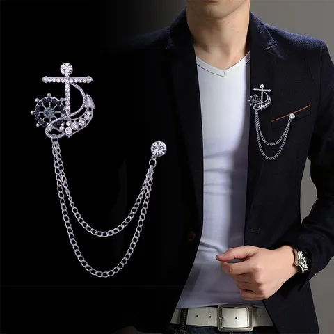 Broche Naval Vintage de Ancla y Timón Con Cadena de Borlas para Solapa de Traje de Hombre Broche Náutico de Aleación