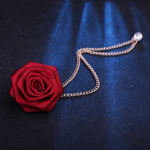 Elegante Stoff Rose Brosche Pin Mit Langer Metall Quaste Kette Glitzer Blume Brosche Strass Anzug Reversnadel Schmuck Für Hochzeit Herren Damen
