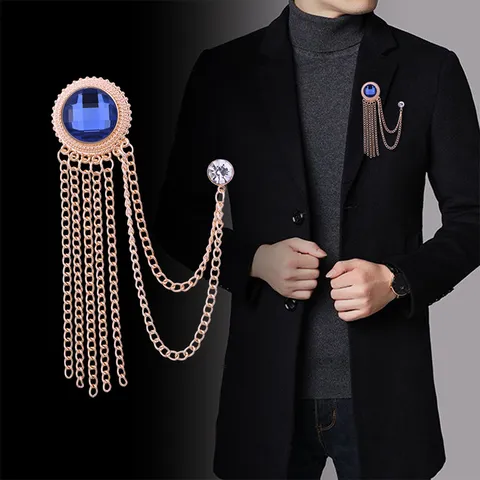 Vintage Herren Anzug Brosche Zinklegierung Strass Edelstein Quastenkette Abzeichen Pin Luxus Hochzeit Bankett Party Kleidung Zubehör