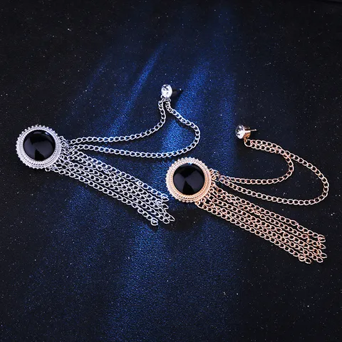 Trendy Zinc Alloy Chain Tassel Brooch With Rhinestone Accents Geometric Enamel Suit Collar Pin Fashion Lapel Jewelry For Men Banquet Party