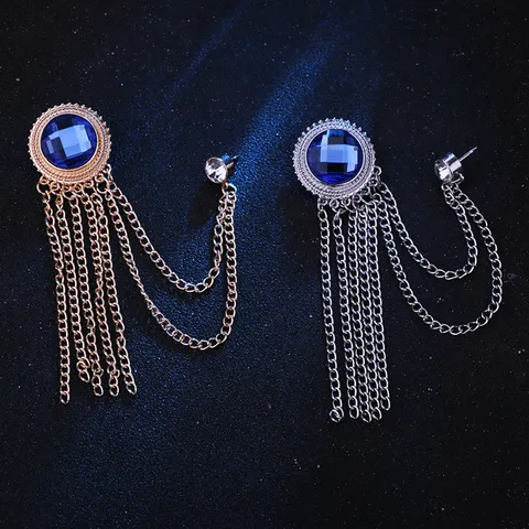 Spilla da Abito da Uomo Vintage in Lega di Zinco con Strass e Pietre Preziose Catena con Nappine Distintivo per Matrimonio Festa