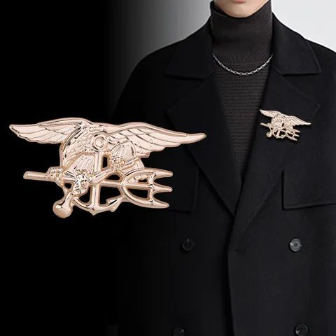 Military Eagle Trident Anchor Metal Brooch Navy SEALs Style Badge Mens Uniform Accessory Electroplated Alloy Lapel Pin