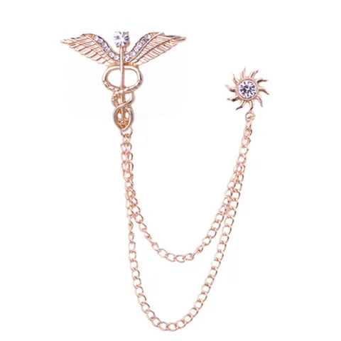 Broche de Alas de Ángel de Serpiente Estilo Occidental Vintage para Mujer Aleación de Strass Borla Cadena Pin de Solapa Joyería Regalo