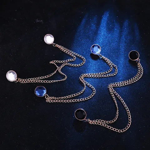 Chaîne de Col à la Mode en Alliage de Zinc avec Strass Double Frange Broche de Col Géométrique Bijoux pour Accessoires Chemise