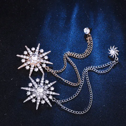 Broche de Estrella de Strass de Aleación para Hombre Vintage Con Cadena Larga de Borla de Metal Alfiler de Solapa Accesorios de Traje de Lujo